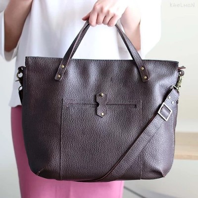 Tiberis. Crossbody Burgundy leather tote