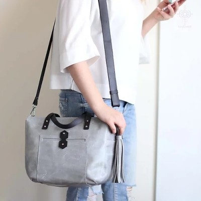 Tiberis M. Gray leather crossbody tote