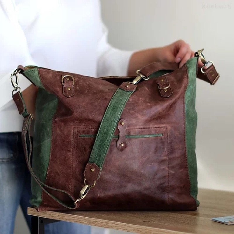 Gideon. Brown leather tote bag with detachable handles