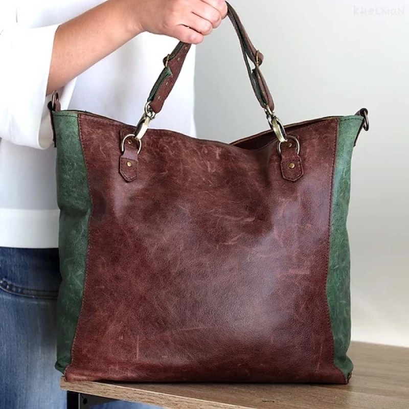 Gideon. Brown leather tote bag with detachable handles