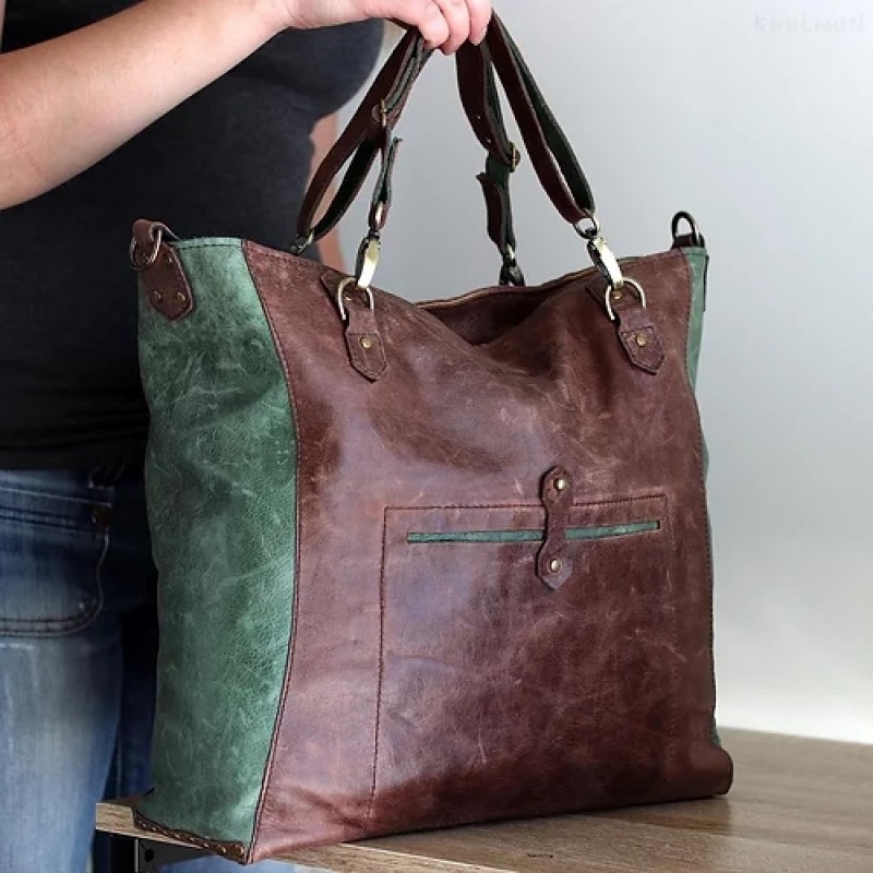 Gideon. Brown leather tote bag with detachable handles