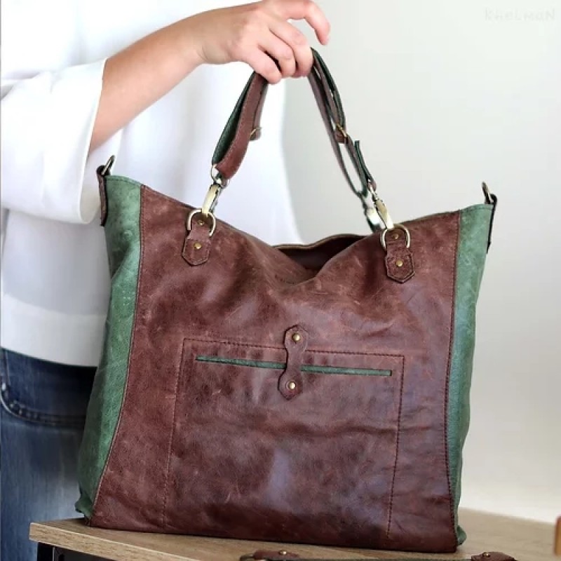 Gideon. Brown leather tote bag with detachable handles