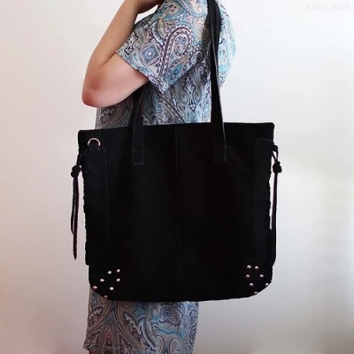 Ilene. Black suede large tote bag