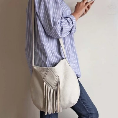 Ivy. Bone white nubuck hobo bag