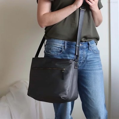 Marley. Charcoal gray leather crossbody bag