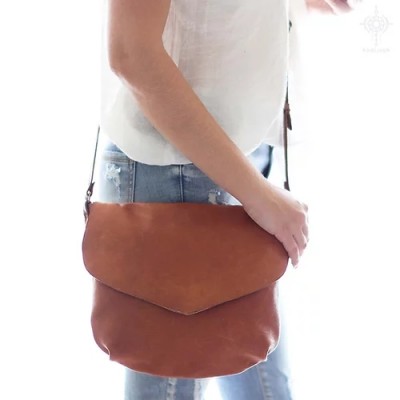 Sophie. Patina Tan leather crossbody bag