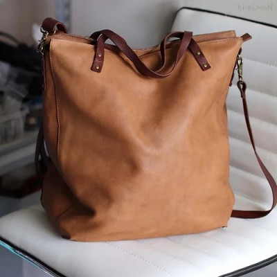 Tiberis 17" Tall tan leather tote bag